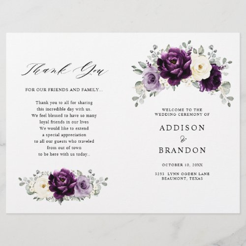 Eggplant Purple Plum Ivory White Wedding Program