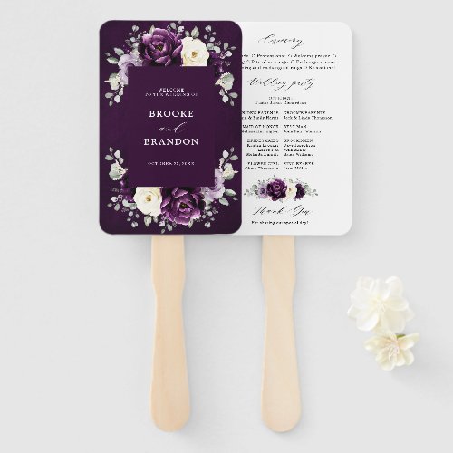 Eggplant Purple Plum Ivory White Wedding Program H Hand Fan