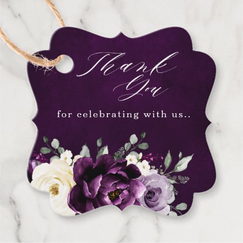 Eggplant Purple Plum Ivory White Wedding Thank you Favor Tags