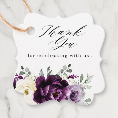 Eggplant Purple Plum Ivory White Wedding Thank you Favor Tags