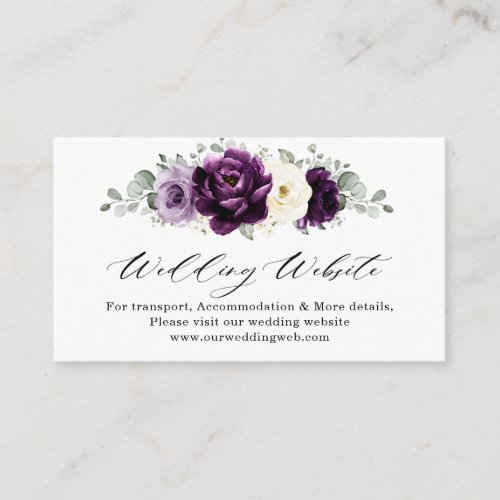 Eggplant Purple Plum Ivory White Wedding Website Enclosure Card