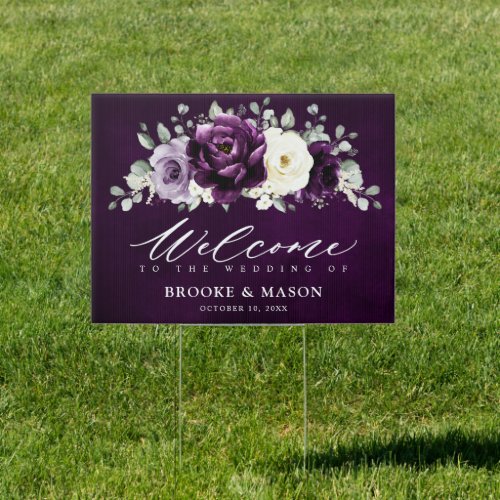 Eggplant Purple Plum Ivory White  Wedding Welcome  Sign
