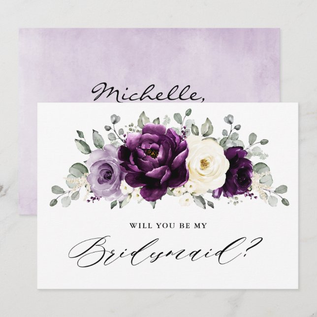 Eggplant Purple Plum Will you be my Bridesmaid Invitation (Front/Back)