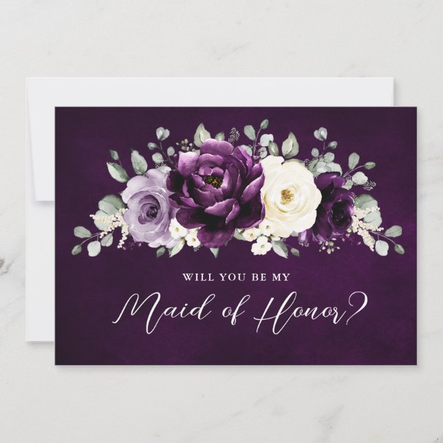 Eggplant Purple Plum  Will you be my Maid of Honor Invitation (Front)