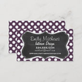 Eggplant Purple Polka Dots; Chalkboard Business Card (Front/Back)