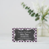 Eggplant Purple Polka Dots; Chalkboard Business Card (Standing Front)