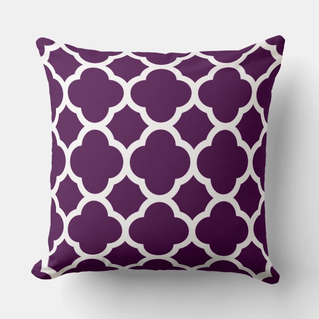 Eggplant Purple Quatrefoil Pattern Throw Pillow (Front)