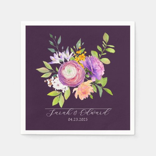 Eggplant Purple Ranunculus Floral Napkins