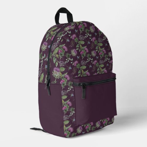 Eggplant Purple Scottish Thistle Printed Backpack