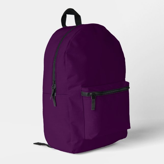 Eggplant Purple Solid Color Printed Backpack (Back Corner Left)