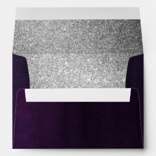 Eggplant Purple Sparkly Silver Glitter Elegant Envelope