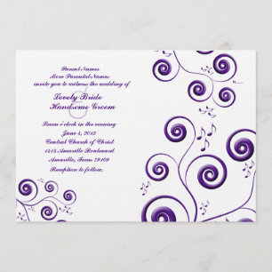 Eggplant Purple Swirls Music Wedding Invitation