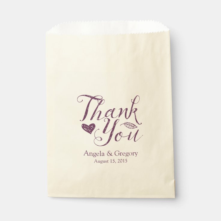 Eggplant Purple Thank You Wedding Favor Bag | Zazzle