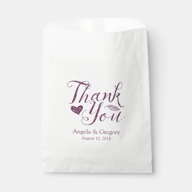 Eggplant Purple Thank You Wedding Favor Bag (Front)