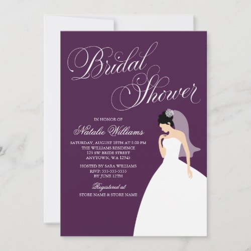 Eggplant Purple Wedding Gown Bridal Shower Invitation
