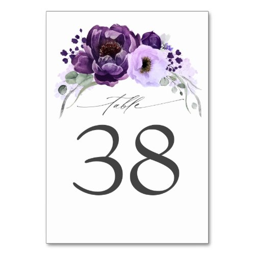 Eggplant Purple Wedding Table Number Cards
