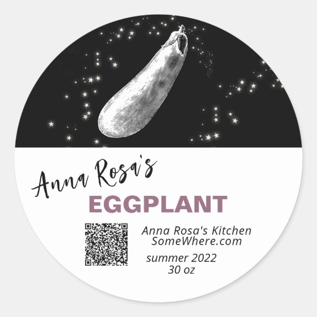 *~*  EGGPLANT QR AP30  DEHYDRATED CANNING FREEZE CLASSIC ROUND STICKER (Front)
