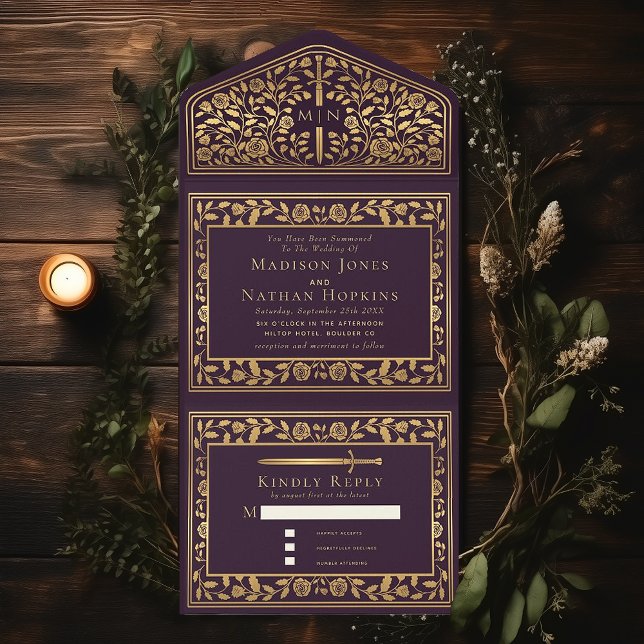 Eggplant Royal Medieval Sword Wedding  All In One Invitation (Creator Uploaded)