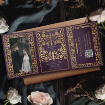 Eggplant Royal Medieval Sword Wedding QR Code