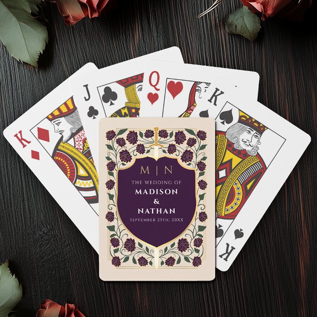 Eggplant Royal Sword Shield Wedding Favor Poker Cards (Creator Uploaded)