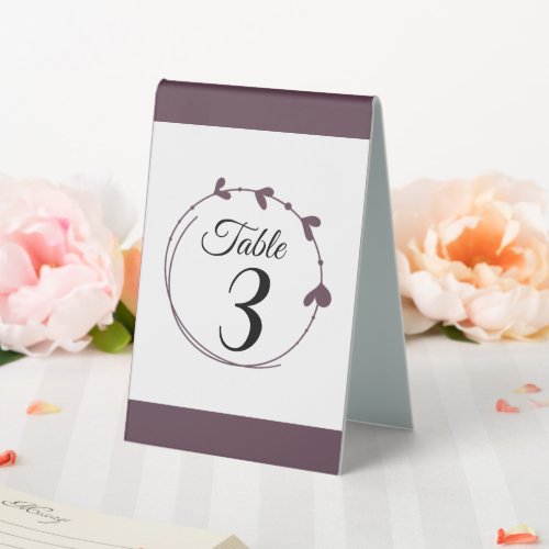 Eggplant Simple Heart Wreath Table Number Table Tent Sign