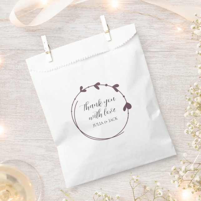 Eggplant Simple Heart Wreath Wedding Favor Bag (Clipped)
