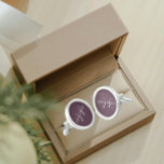 Eggplant Solid Color Stylized Monogram Cufflinks<br><div class="desc">A pair of sterling silver plated, round cufflinks for the fashionable man to match his outfit that feature a trendy, eggplant color along with his name printed in white, upper case letters and superimposed with white, stylized initials. Personalize cufflinks by editing and replacing name and initials as desired. A classy...</div>