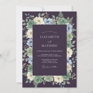 Eggplant Stately Botanical Wedding Invitation