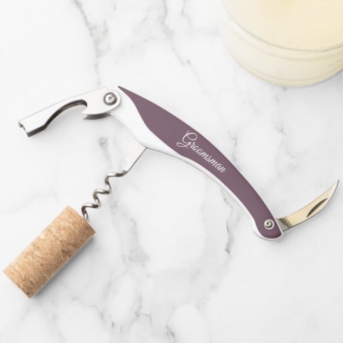 Eggplant Stylized Groomsman Name Waiters Corkscrew