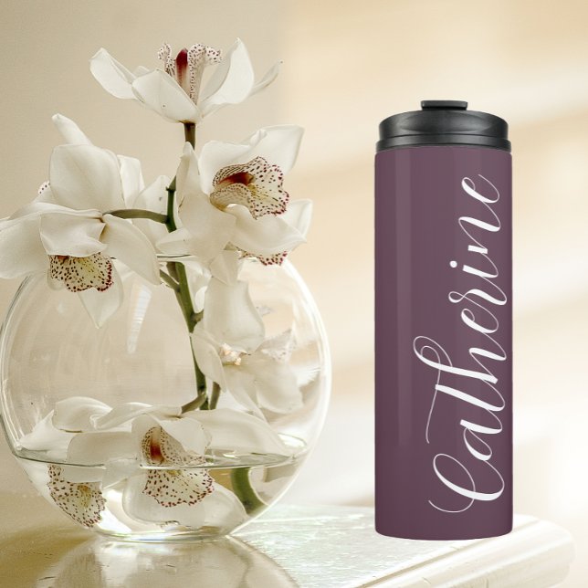 Eggplant Stylized Name Wedding Bridesmaid Thermal Tumbler (In Situ)