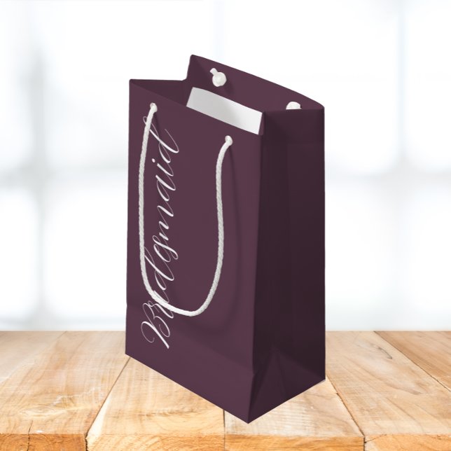 Eggplant Stylized Script Wedding Bridesmaid Small Gift Bag (In Situ)