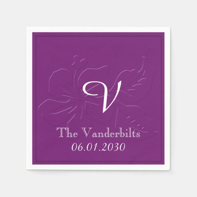Eggplant Tone on Tone Monogram Wedding Napkins (Front)