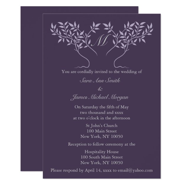 Eggplant Tree Of Life Wedding Invitation