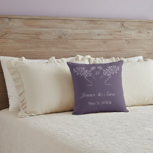 Eggplant Tree of Life Wedding Momento Throw Pillow