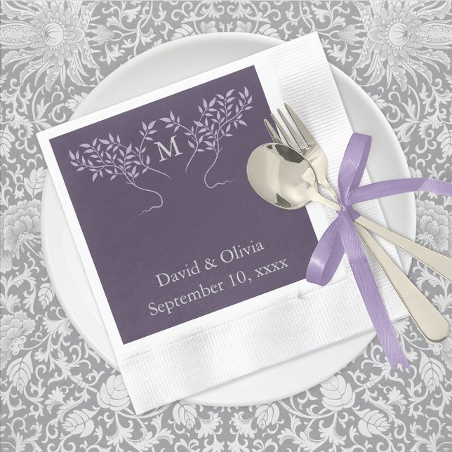 Eggplant Tree of Life Wedding Paper Napkins (Creator Uploaded)