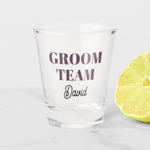 Eggplant Wedding Groom Team Stylized Name Shot Glass