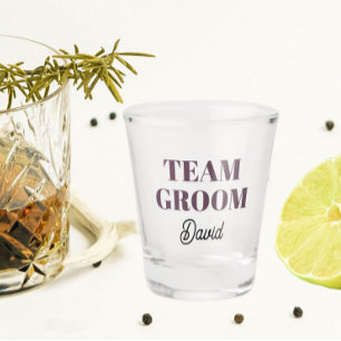 Eggplant Wedding Team Groom Personalized Shot Glass
