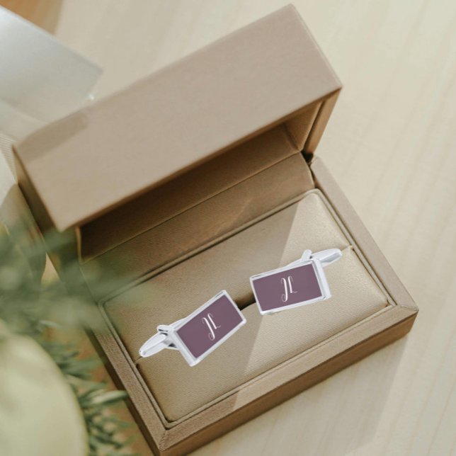 Eggplant with White Stylized Initials Cufflinks (In Situ Silver)