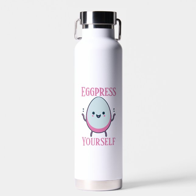 Eggpress Yourself" Funny Pun Water Bottle (Front)