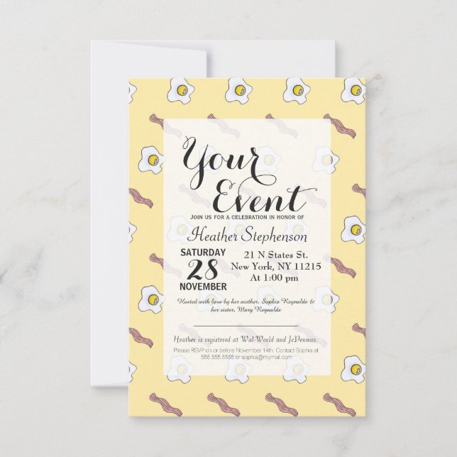 Eggs and Bacon Breakfast Foodie Funny Pattern Invitation (Front)