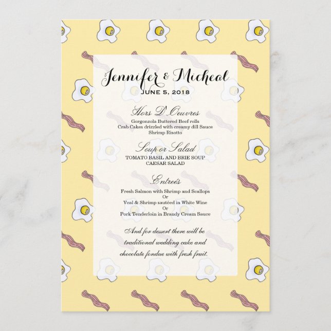 Eggs and Bacon Breakfast Foodie Funny Pattern Menu (Front)