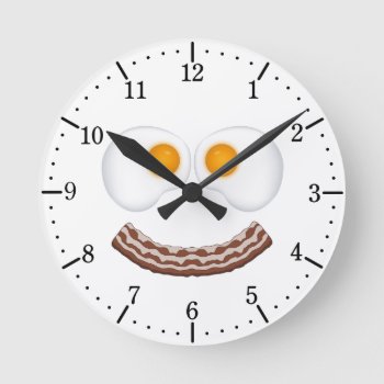 Eggs And Bacon Grin Round Clock by warrior_woman at Zazzle