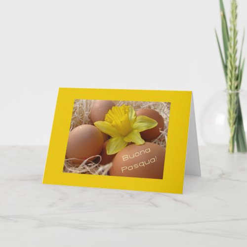 Eggs and daffodil easter greeting _ italian holiday card