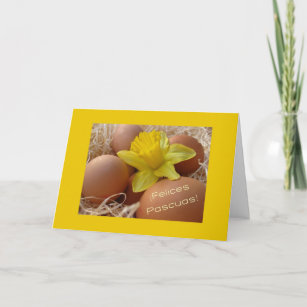 Eggs and daffodil easter greeting - spanish holiday card
