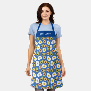 Eggs Avocados Peaches Pattern Blue Add Name Apron