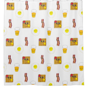 Eggs, Bacon and Waffles Funny Food Cartoons Shower Curtain