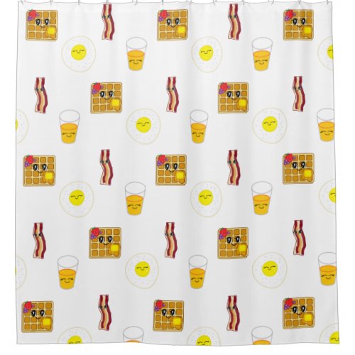 Eggs Bacon and Waffles Funny Food Cartoons Shower Curtain