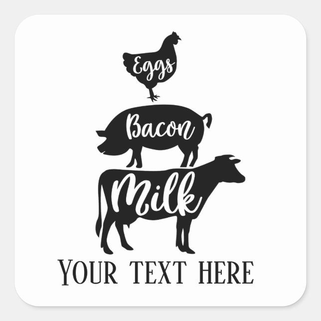 eggs bacon milk add text Farm Square Sticker (Front)