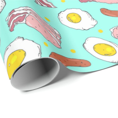 Eggs Bacon Sausages Breakfast Food Pattern Wrapping Paper