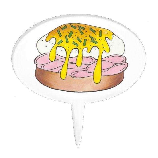 Eggs Benedict Breakfast Diner Food Foodie Ham Cake Topper (Front)